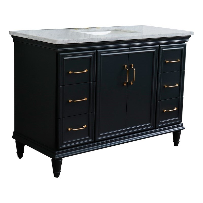 49 in. Single Wooden Vanity  Dark Gray with White Carrara Marble Rectangle Sink