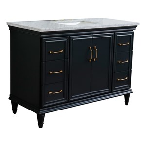49 in. Single Wooden Vanity  Dark Gray with White Carrara Marble Rectangle Sink