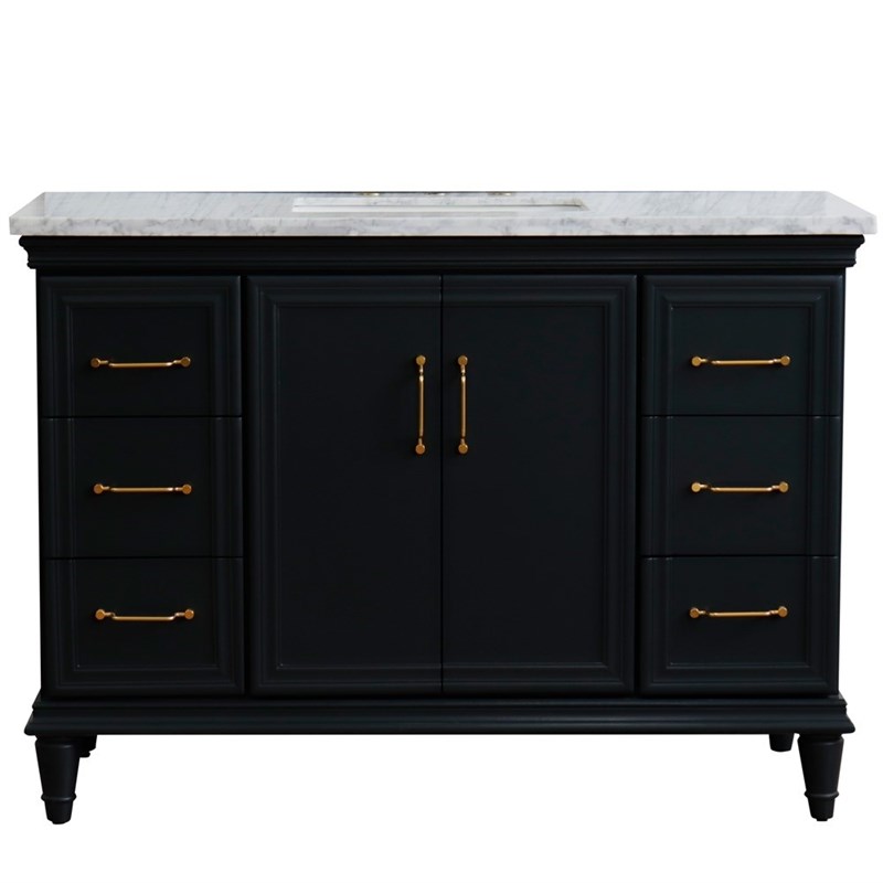 49 in. Single Wooden Vanity  Dark Gray with White Carrara Marble Rectangle Sink
