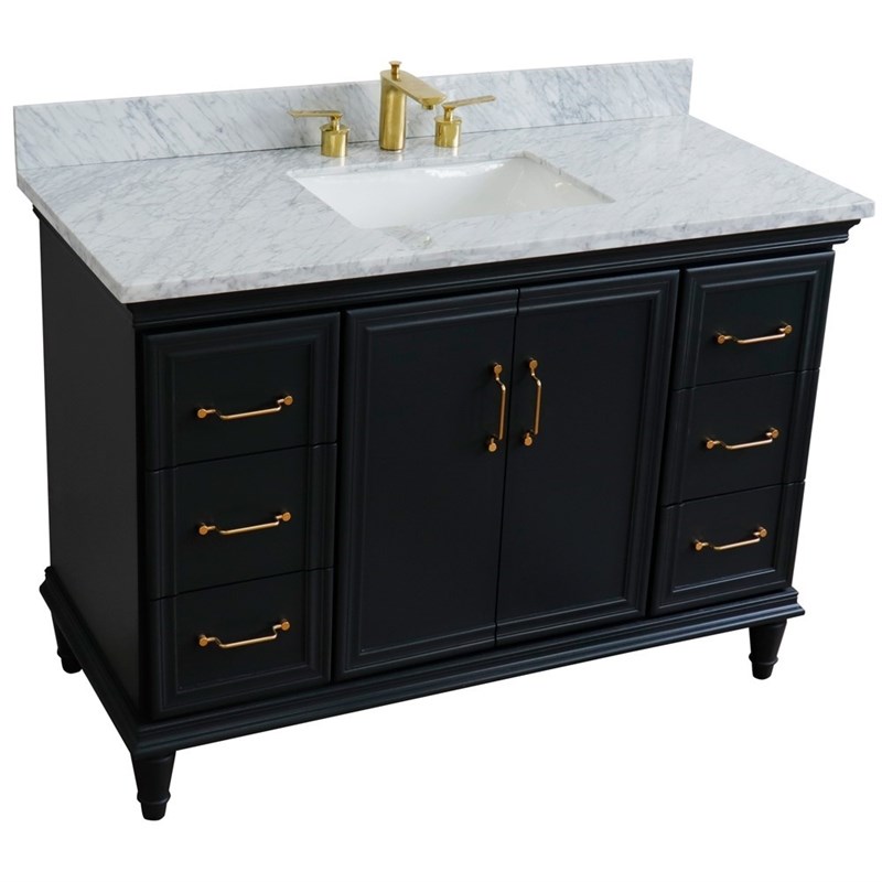 49 in. Single Wooden Vanity  Dark Gray with White Carrara Marble Rectangle Sink