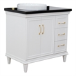 37 in. Single Wooden Vanity  White Black Galaxy Round Left Door.Left Sink