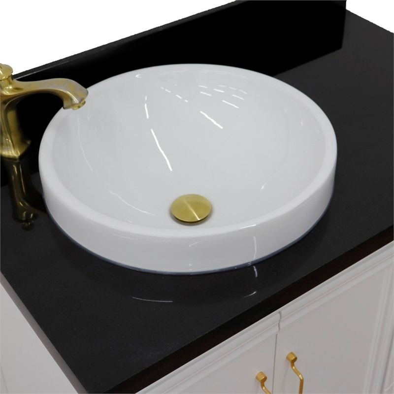 37 in. Single Wooden Vanity  White Black Galaxy Round Left Door.Left Sink
