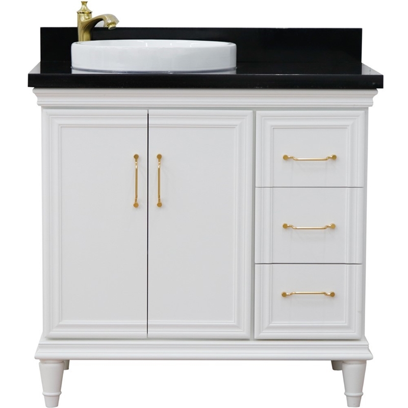 37 in. Single Wooden Vanity  White Black Galaxy Round Left Door.Left Sink