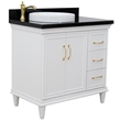 37 in. Single Wooden Vanity  White Black Galaxy Round Left Door.Left Sink