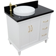 37 in. Single Wooden Vanity  White Black Galaxy Round Left Door.Left Sink