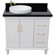 37 in. Single Wooden Vanity  White Black Galaxy Round Left Door.Left Sink