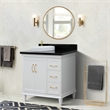 37 in. Single Wooden Vanity  White Black Galaxy Round Left Door.Left Sink