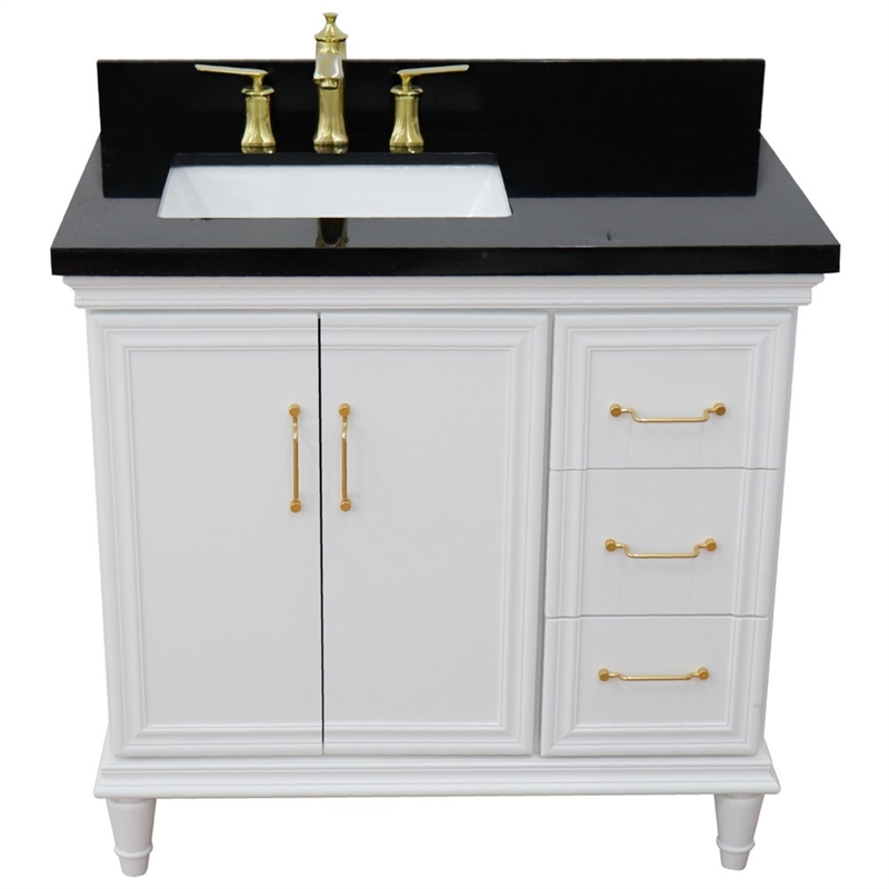 37 in. Single Wooden Vanity  White Black Galaxy Rectangle Left Door.Left Sink