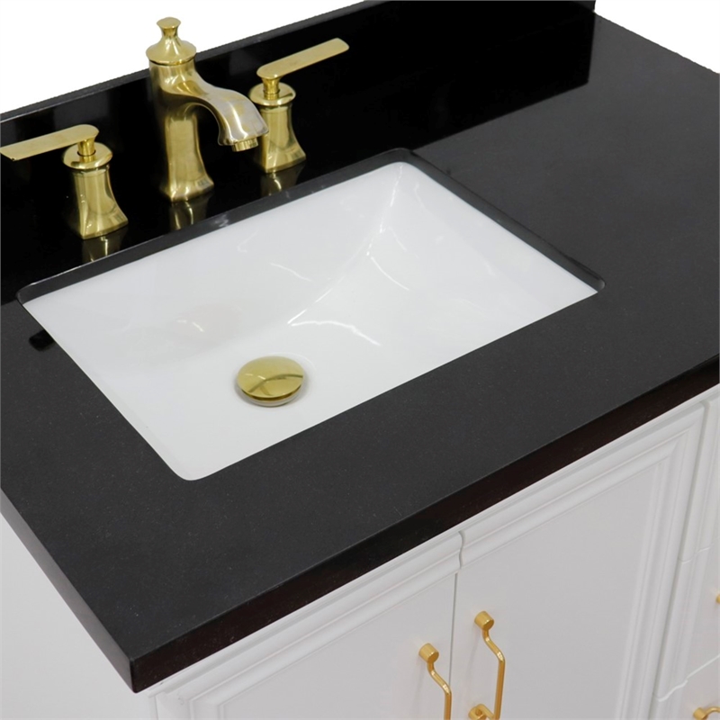 37 in. Single Wooden Vanity  White Black Galaxy Rectangle Left Door.Left Sink