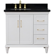 37 in. Single Wooden Vanity  White Black Galaxy Rectangle Left Door.Left Sink