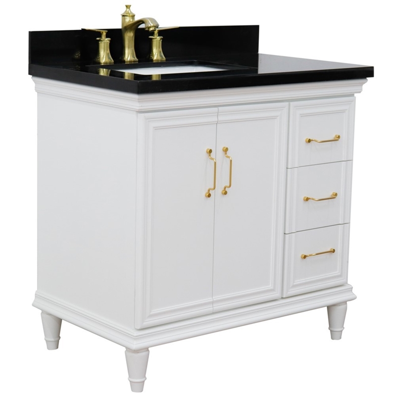 37 in. Single Wooden Vanity  White Black Galaxy Rectangle Left Door.Left Sink