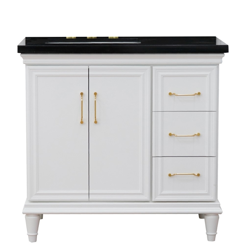 37 in. Single Wooden Vanity  White Black Galaxy Rectangle Left Door.Left Sink