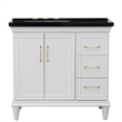 37 in. Single Wooden Vanity  White Black Galaxy Rectangle Left Door.Left Sink