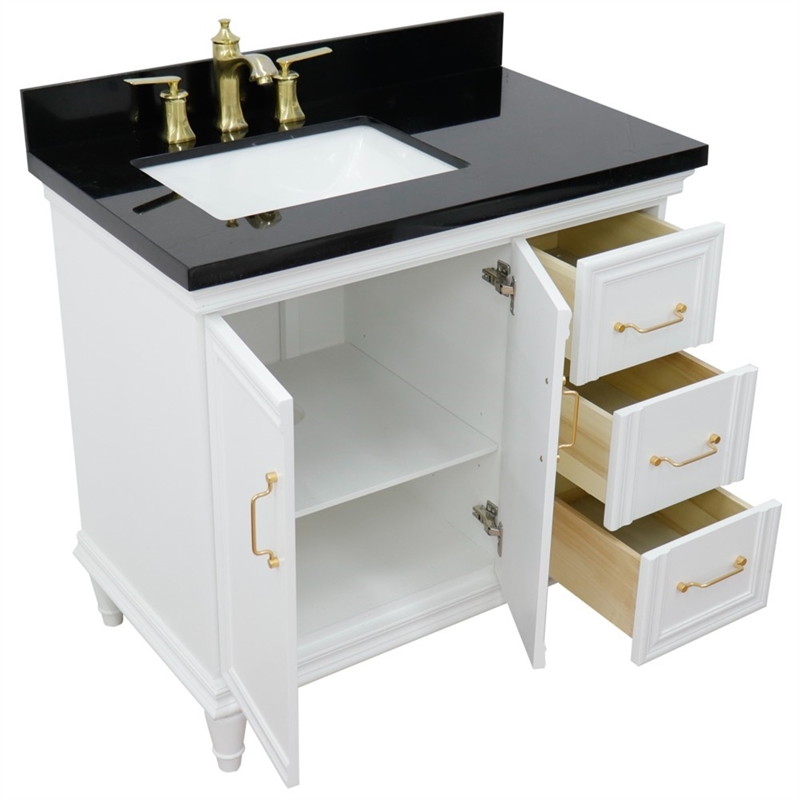 37 in. Single Wooden Vanity  White Black Galaxy Rectangle Left Door.Left Sink