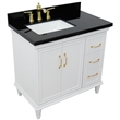 37 in. Single Wooden Vanity  White Black Galaxy Rectangle Left Door.Left Sink