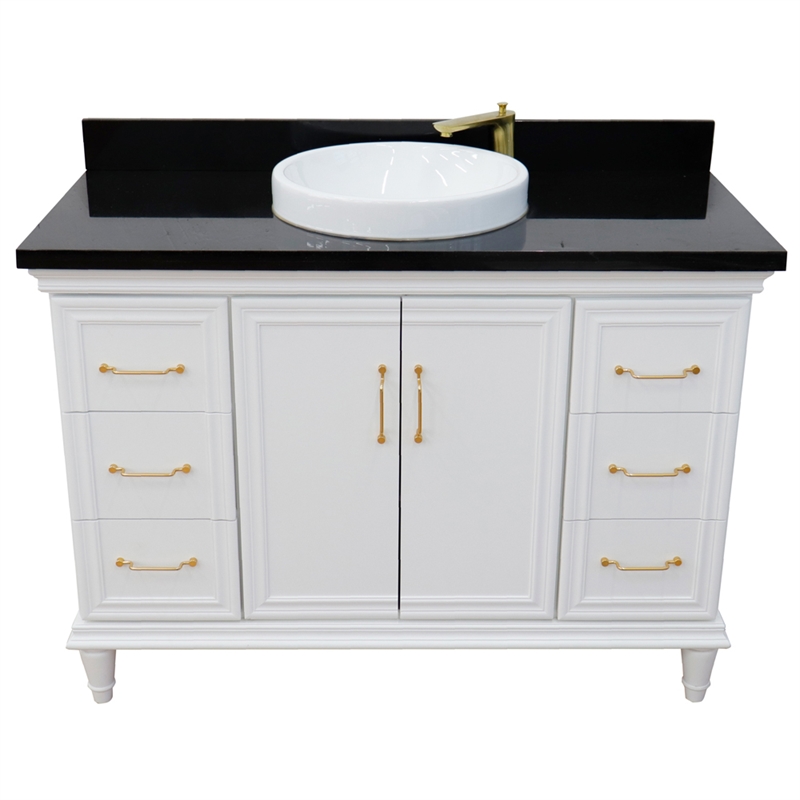 49 in. Single Wooden Vanity  White with Black Galaxy Granite Rectangle Sink
