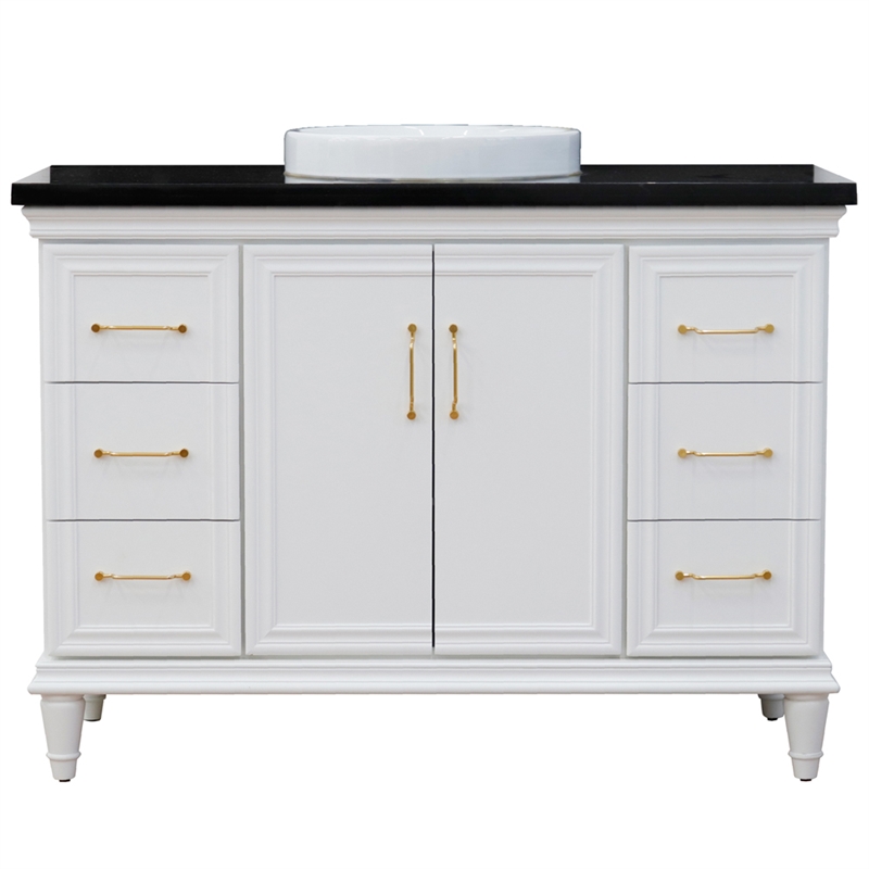 49 in. Single Wooden Vanity  White with Black Galaxy Granite Rectangle Sink