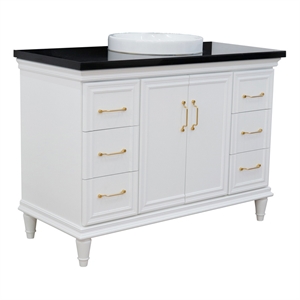 49 in. Single Wooden Vanity  White with Black Galaxy Granite Rectangle Sink
