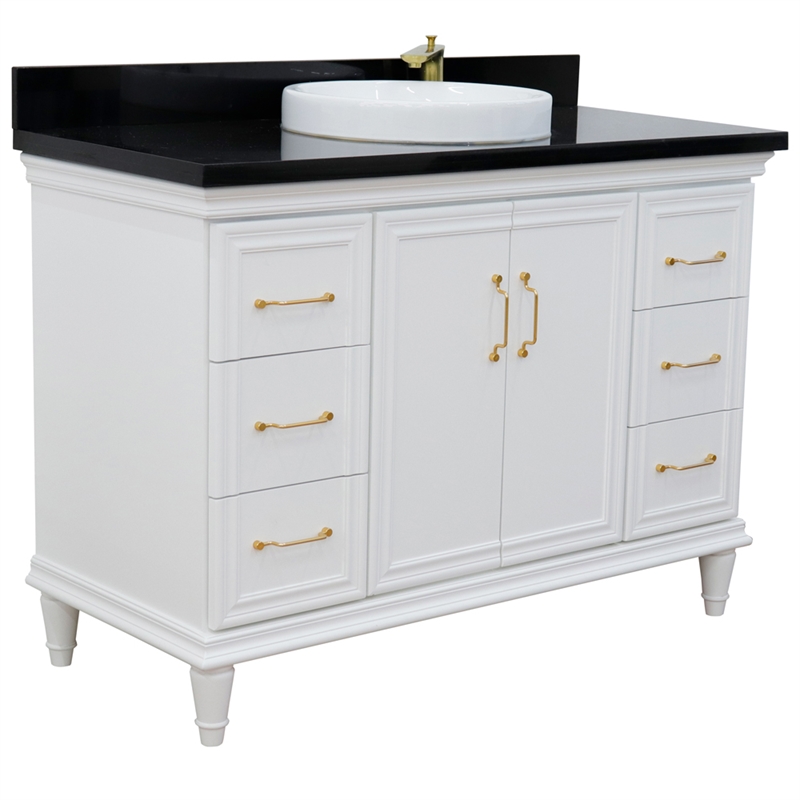49 in. Single Wooden Vanity  White with Black Galaxy Granite Rectangle Sink