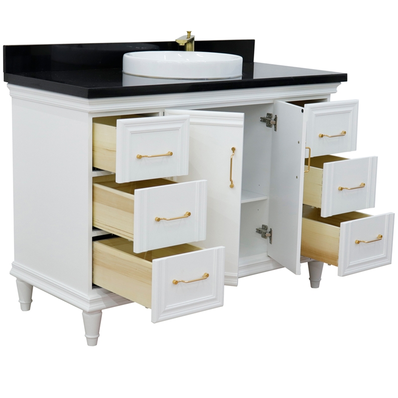 49 in. Single Wooden Vanity  White with Black Galaxy Granite Rectangle Sink