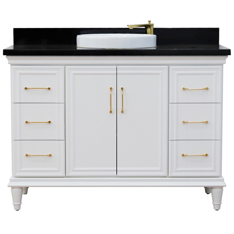49 in. Single Wooden Vanity  White with Black Galaxy Granite Rectangle Sink