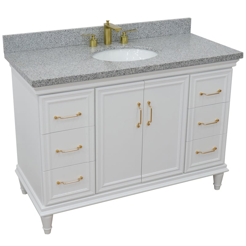 49 in. Single Wooden Vanity  White with Gray Granite Oval Sink