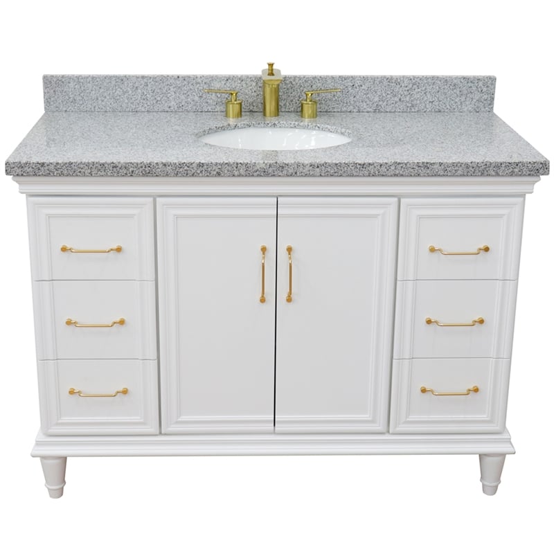 49 in. Single Wooden Vanity  White with Gray Granite Oval Sink