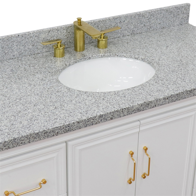 49 in. Single Wooden Vanity  White with Gray Granite Oval Sink
