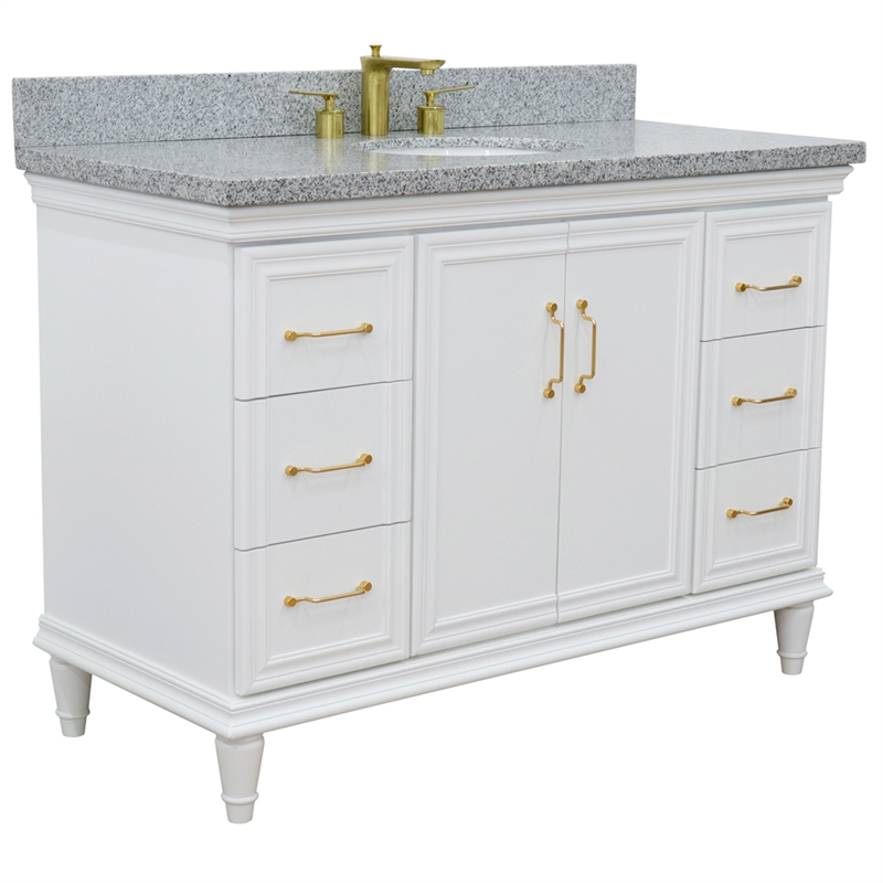49 in. Single Wooden Vanity  White with Gray Granite Oval Sink