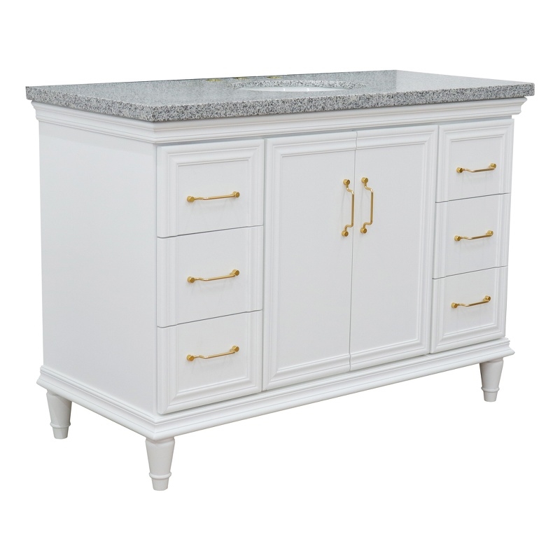 49 in. Single Wooden Vanity  White with Gray Granite Oval Sink