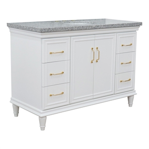 49 in. Single Wooden Vanity  White with Gray Granite Oval Sink