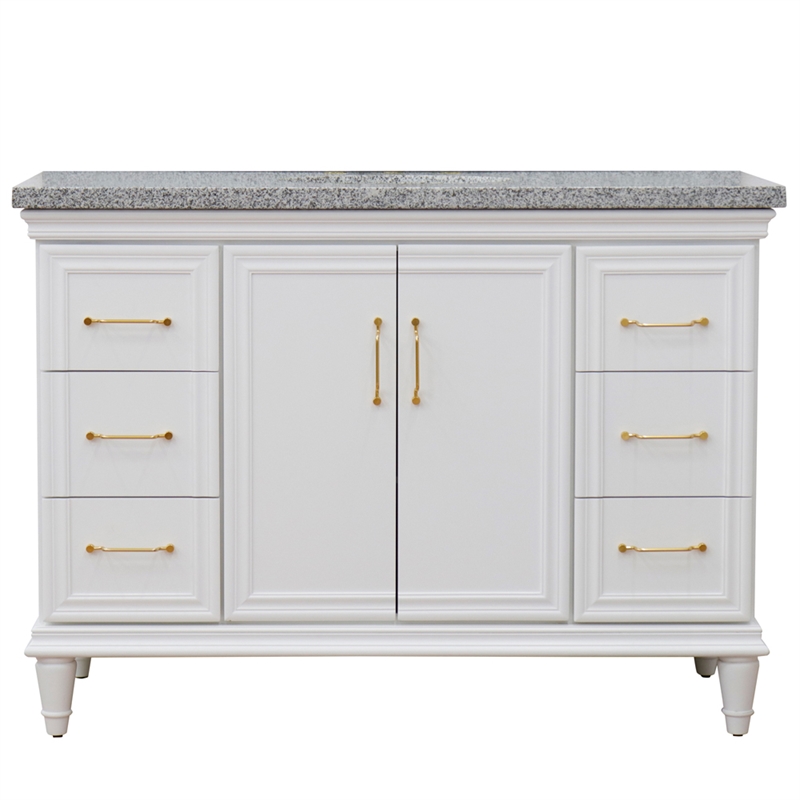 49 in. Single Wooden Vanity  White with Gray Granite Oval Sink