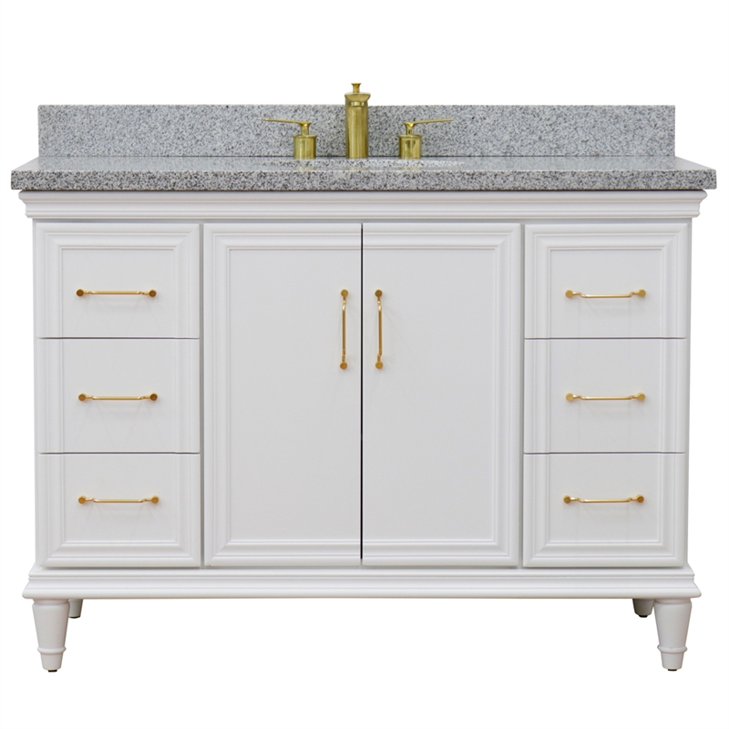 49 in. Single Wooden Vanity  White with Gray Granite Oval Sink