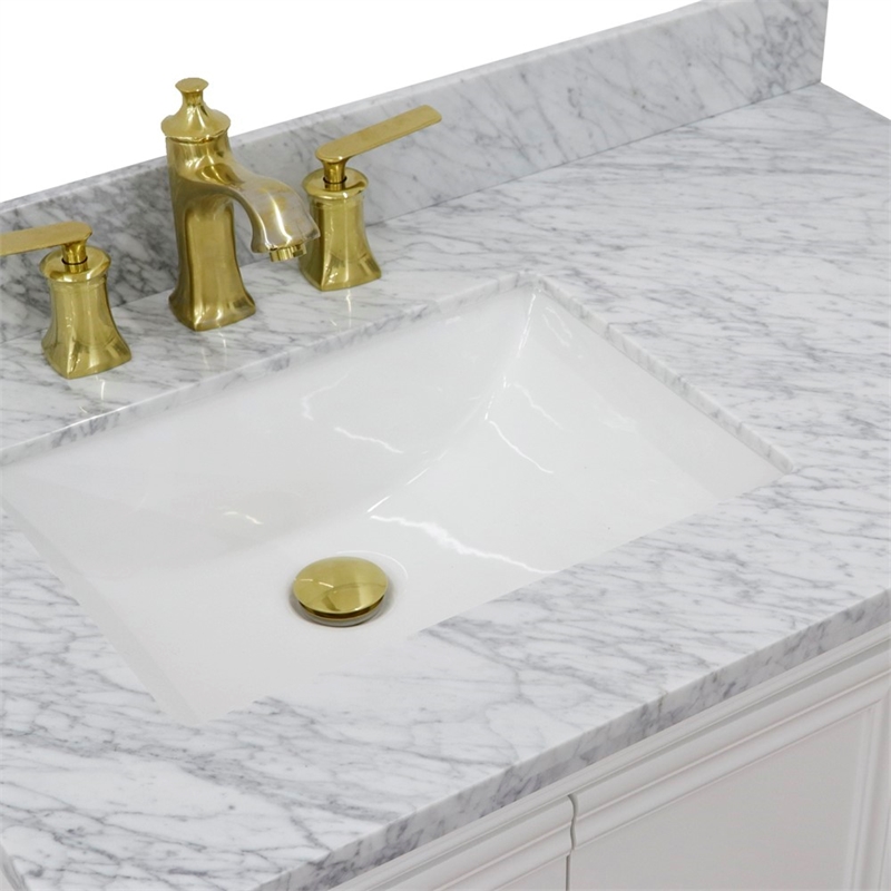 37 in. Single Wooden Vanity  White White Carrara Rectangle Left Door.Left Sink