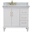 37 in. Single Wooden Vanity  White White Carrara Rectangle Left Door.Left Sink