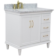 37 in. Single Wooden Vanity  White White Carrara Rectangle Left Door.Left Sink
