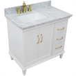 37 in. Single Wooden Vanity  White White Carrara Rectangle Left Door.Left Sink