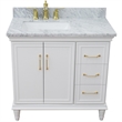 37 in. Single Wooden Vanity  White White Carrara Rectangle Left Door.Left Sink