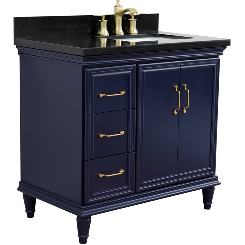 37 in. Single Wooden Vanity  Blue Black Galaxy Rectangle Right Door.Right Sink