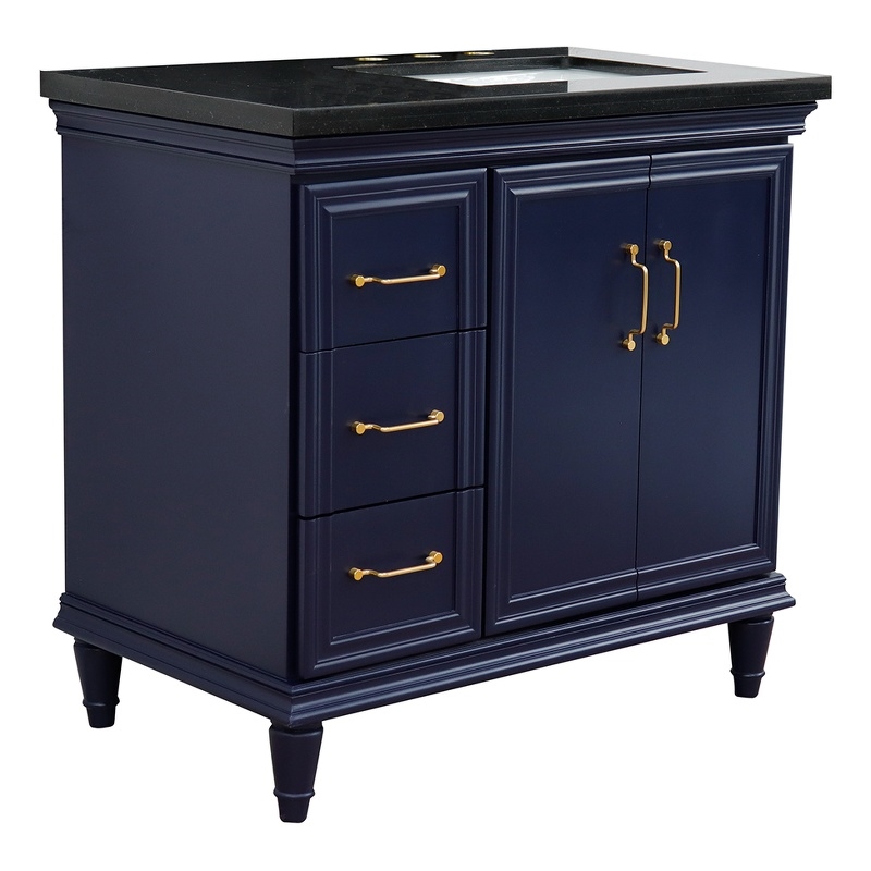 37 in. Single Wooden Vanity  Blue Black Galaxy Rectangle Right Door.Right Sink