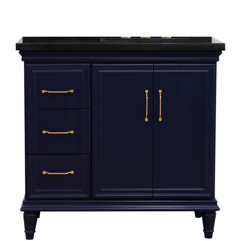 37 in. Single Wooden Vanity  Blue Black Galaxy Rectangle Right Door.Right Sink