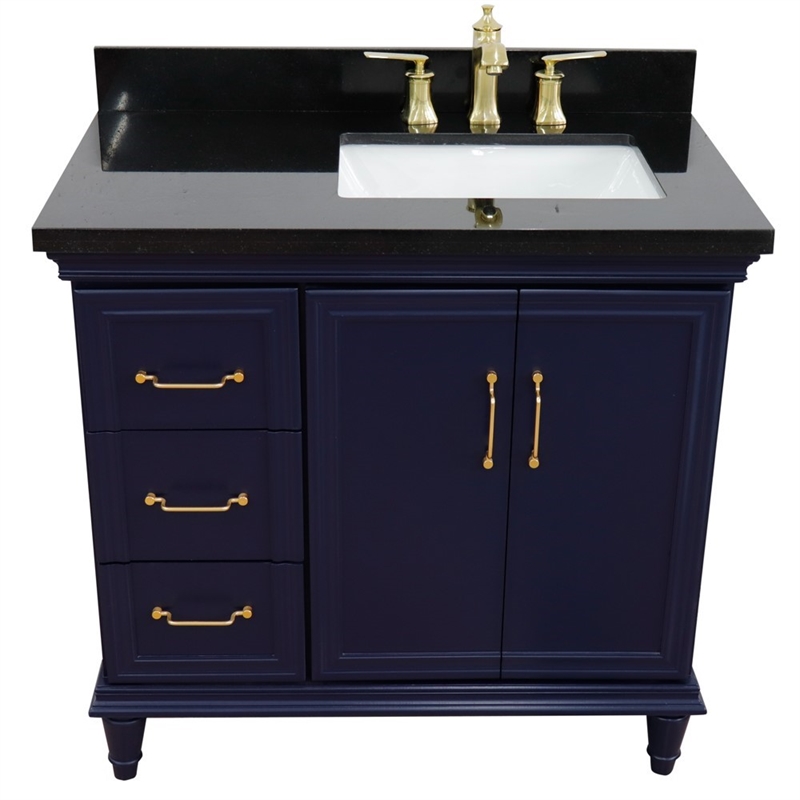37 in. Single Wooden Vanity  Blue Black Galaxy Rectangle Right Door.Right Sink