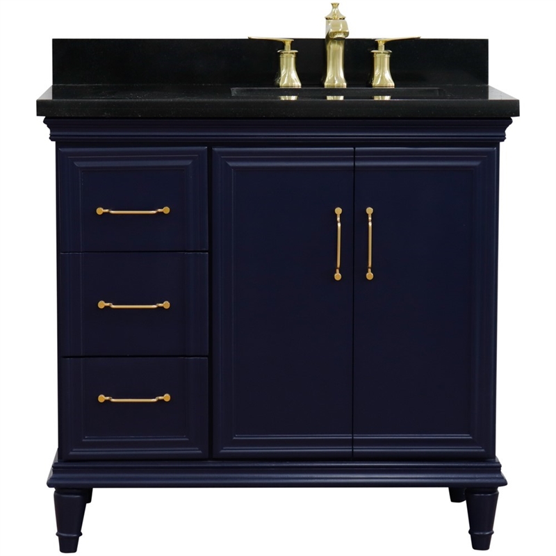 37 in. Single Wooden Vanity  Blue Black Galaxy Rectangle Right Door.Right Sink