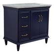 37 in. Single Wooden Vanity  Blue Gray Granite Oval Right Door.Right Sink