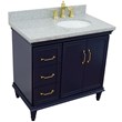 37 in. Single Wooden Vanity  Blue Gray Granite Oval Right Door.Right Sink