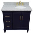 37 in. Single Wooden Vanity  Blue Gray Granite Oval Right Door.Right Sink