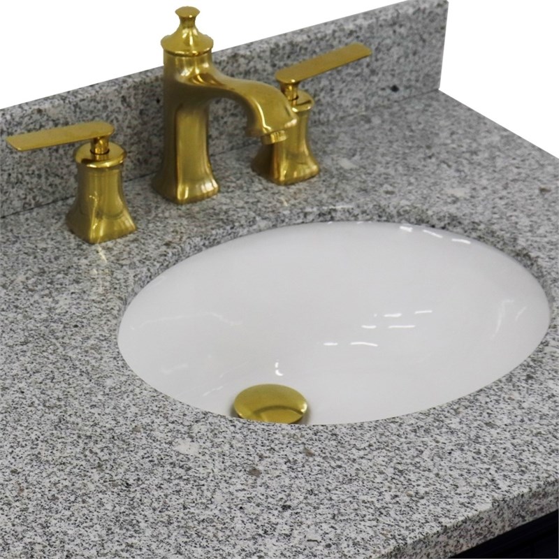 37 in. Single Wooden Vanity  Blue Gray Granite Oval Right Door.Right Sink