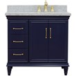 37 in. Single Wooden Vanity  Blue Gray Granite Oval Right Door.Right Sink