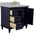 37 in. Single Wooden Vanity  Blue Gray Granite Oval Right Door.Right Sink