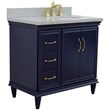 37 in. Single Wooden Vanity  Blue Gray Granite Oval Right Door.Right Sink